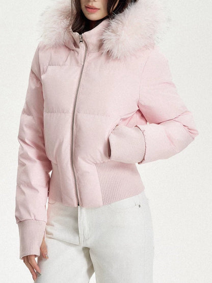 Slim Fit Faux Fur Hooded Short Puffer Outerwear