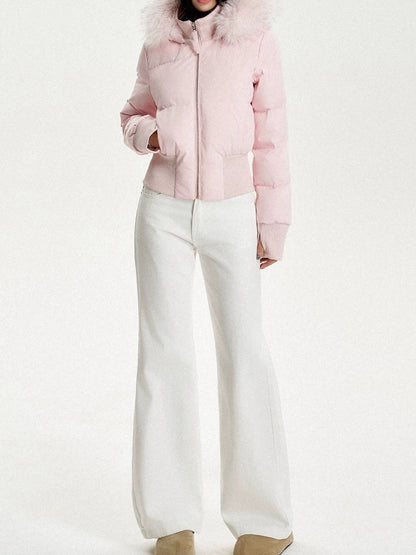 Slim Fit Faux Fur Hooded Short Puffer Outerwear