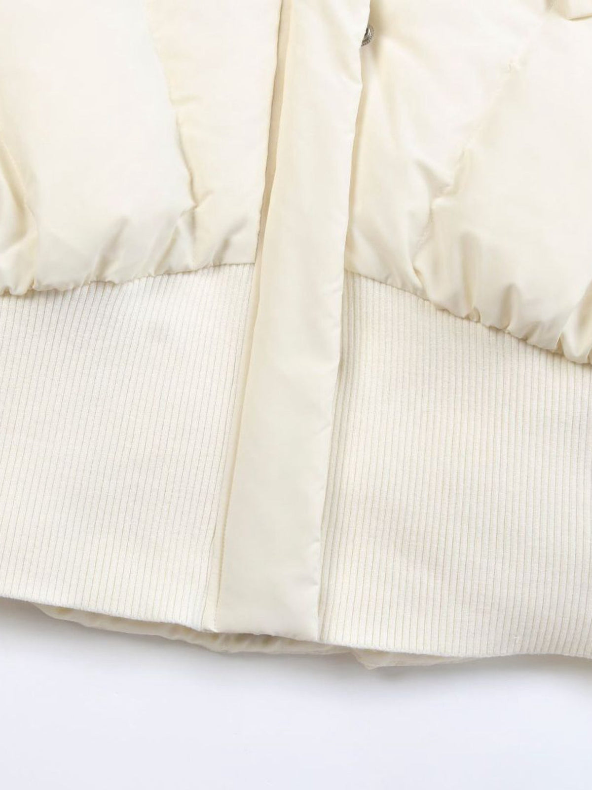 Drawstring Hood Rib Waist Cropped Puffer Coat for Women