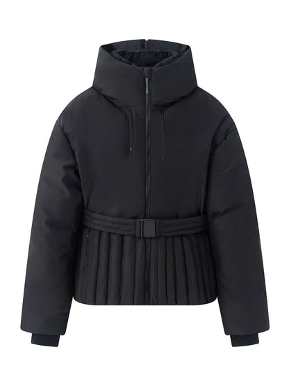 Long Sleeve Belt Waist Winter Puffer Jacket
