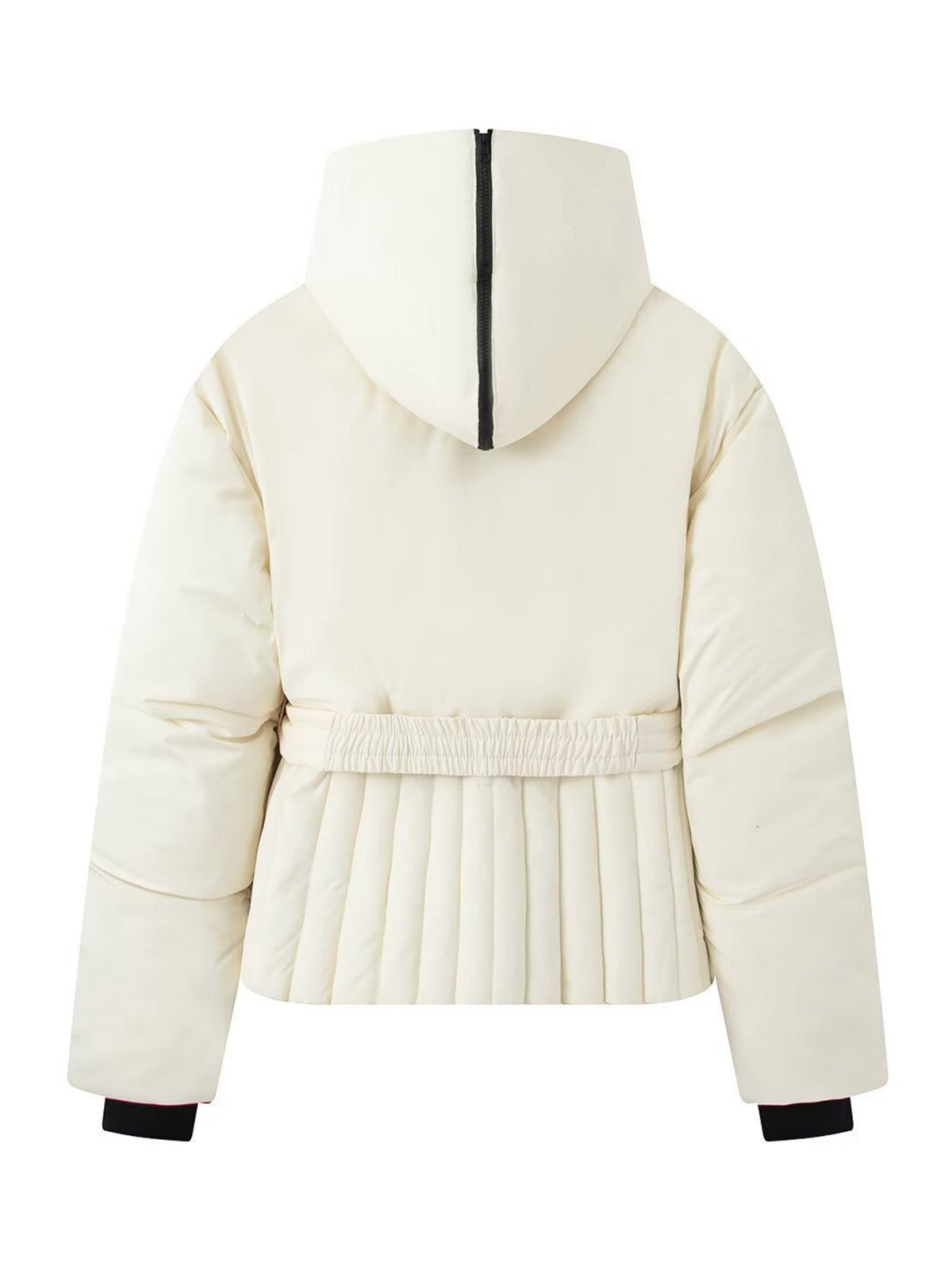 Long Sleeve Belt Waist Winter Puffer Jacket