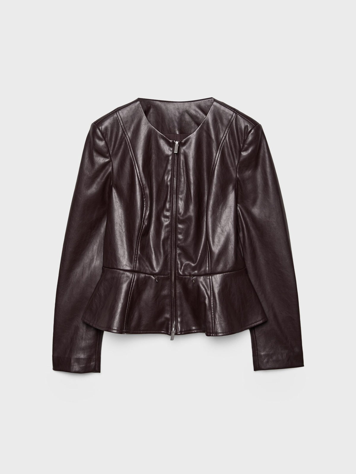 Deep Burgundy Peplum Faux Leather Jacket