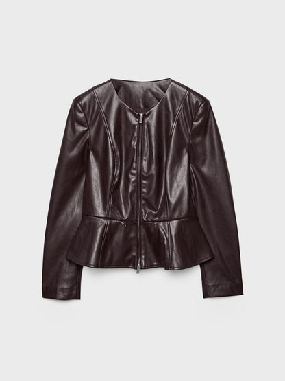 Deep Burgundy Peplum Faux Leather Jacket