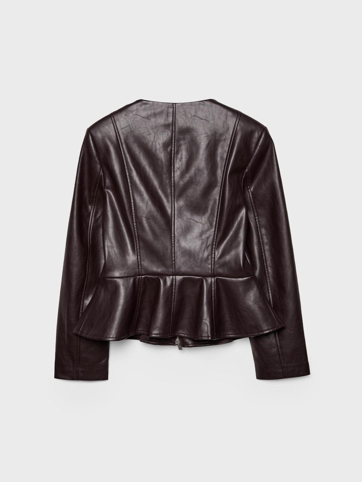 Deep Burgundy Peplum Faux Leather Jacket