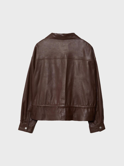 Women's Faux Leather Stand Collar Drawstring Waist Jacket
