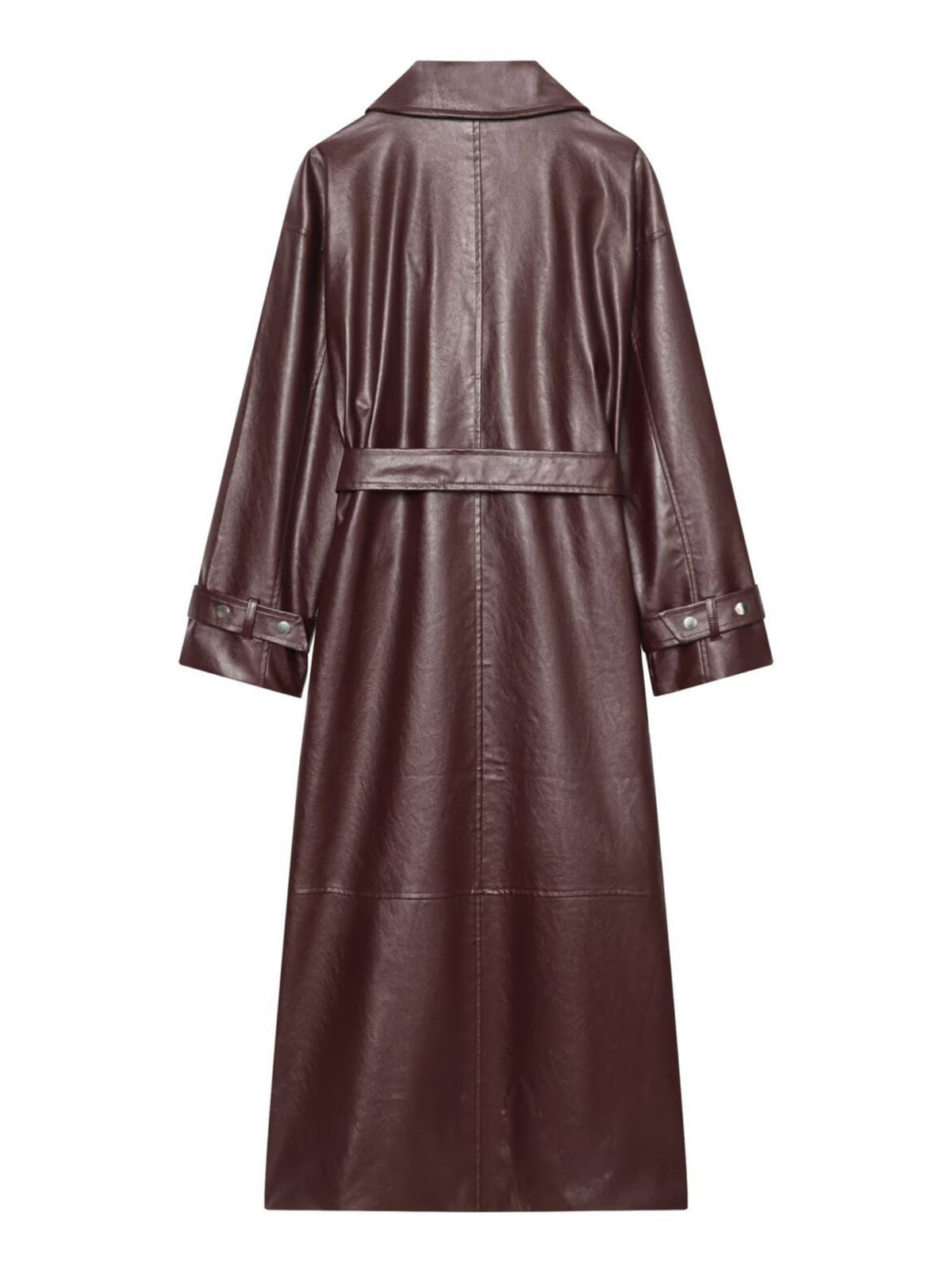 Women's Faux Leather Belted Long Trench Coat