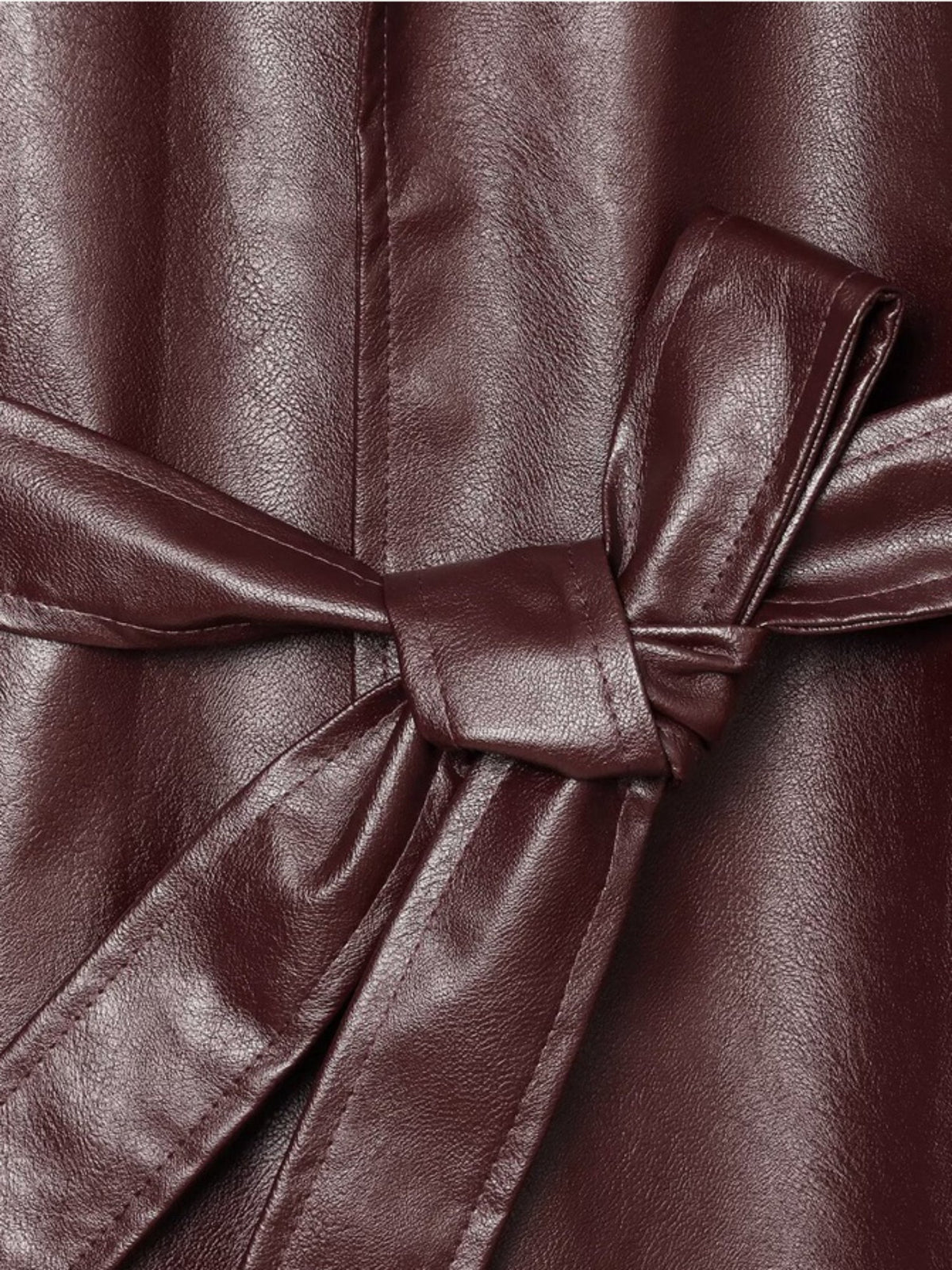 Women's Faux Leather Belted Long Trench Coat