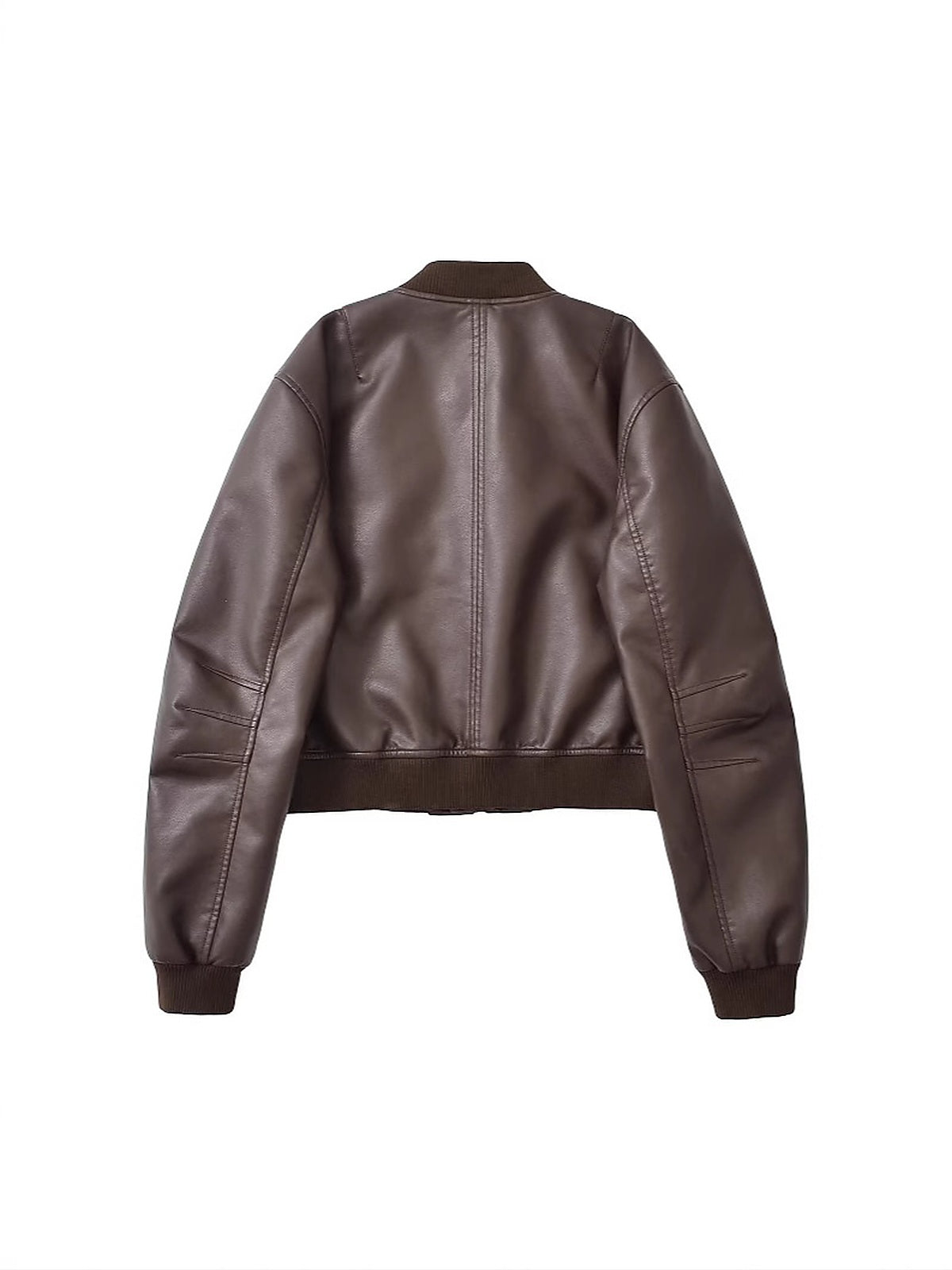 Women's Cropped Faux Leather Bomber Jacket with Zipper Pockets