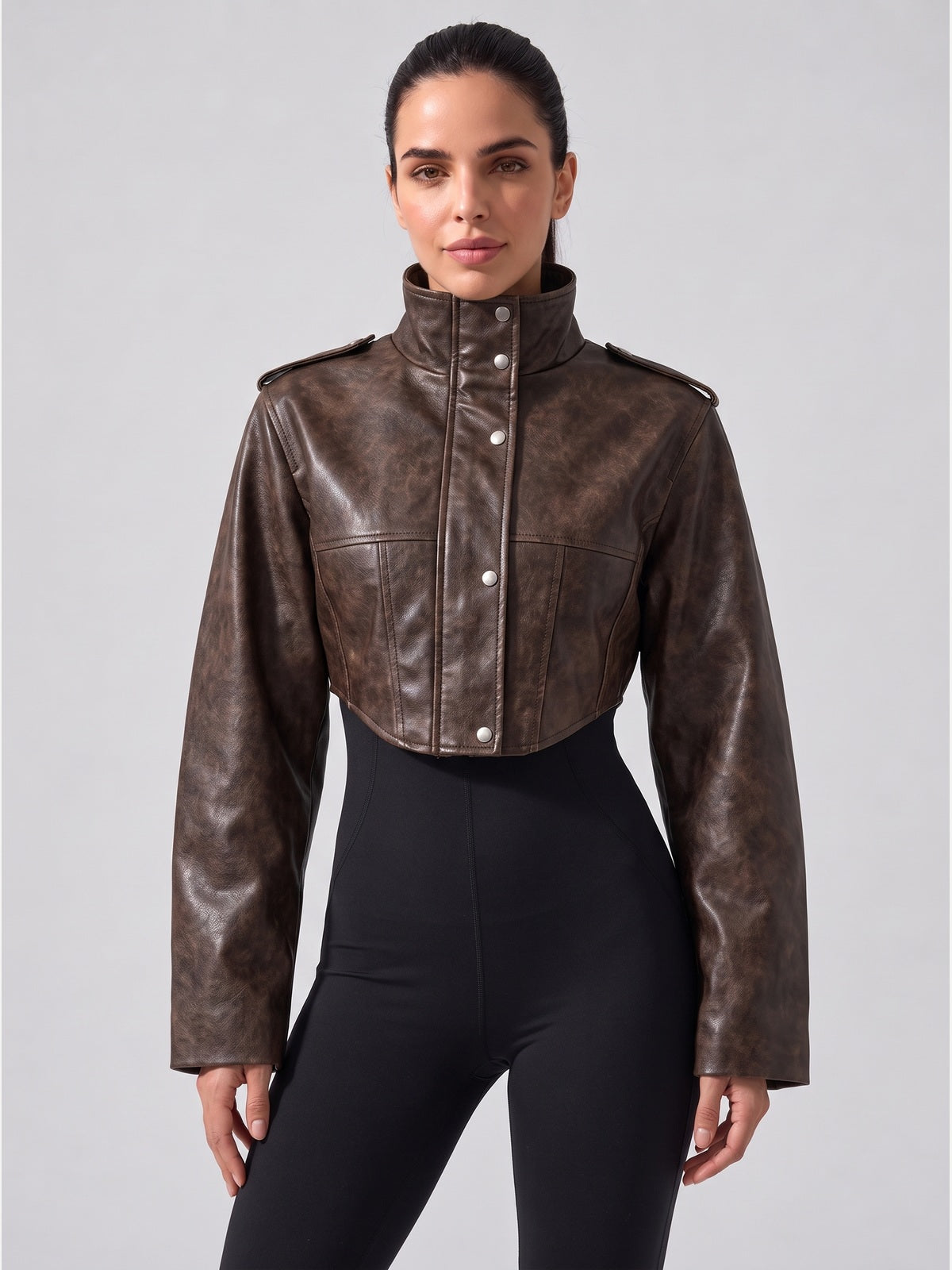 Cropped Faux Leather Biker Jacket