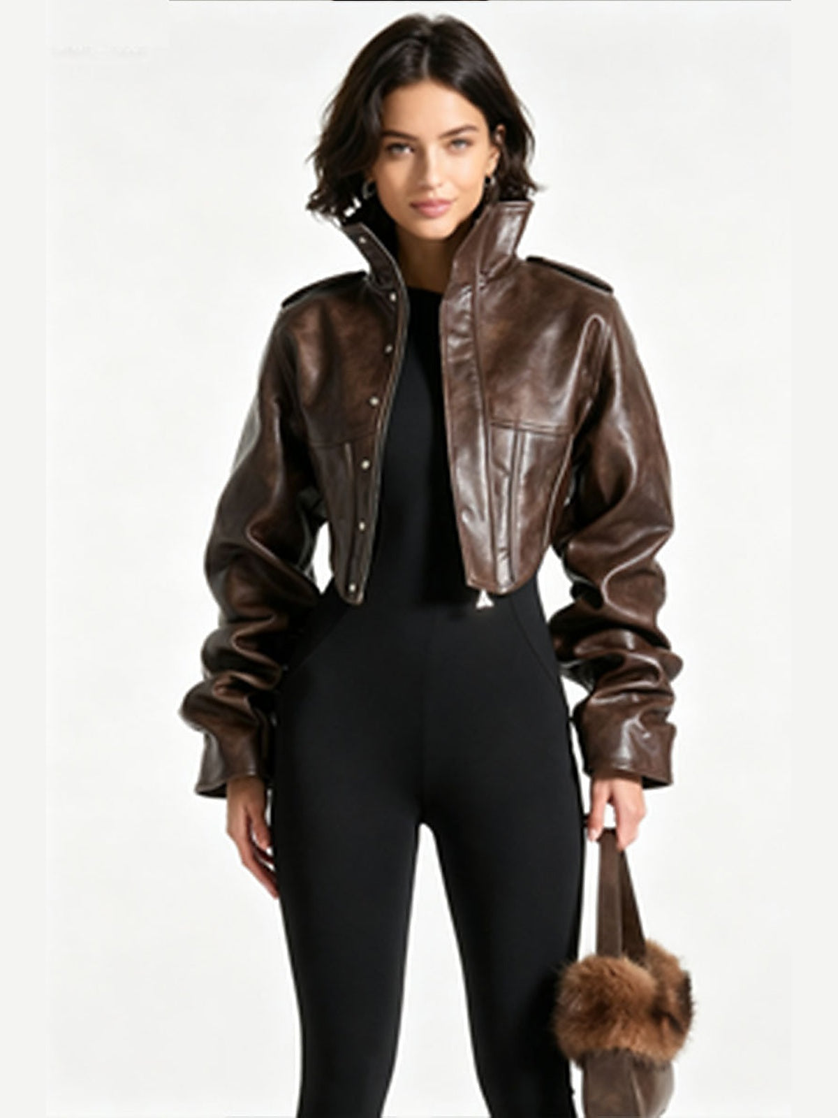 Cropped Faux Leather Biker Jacket