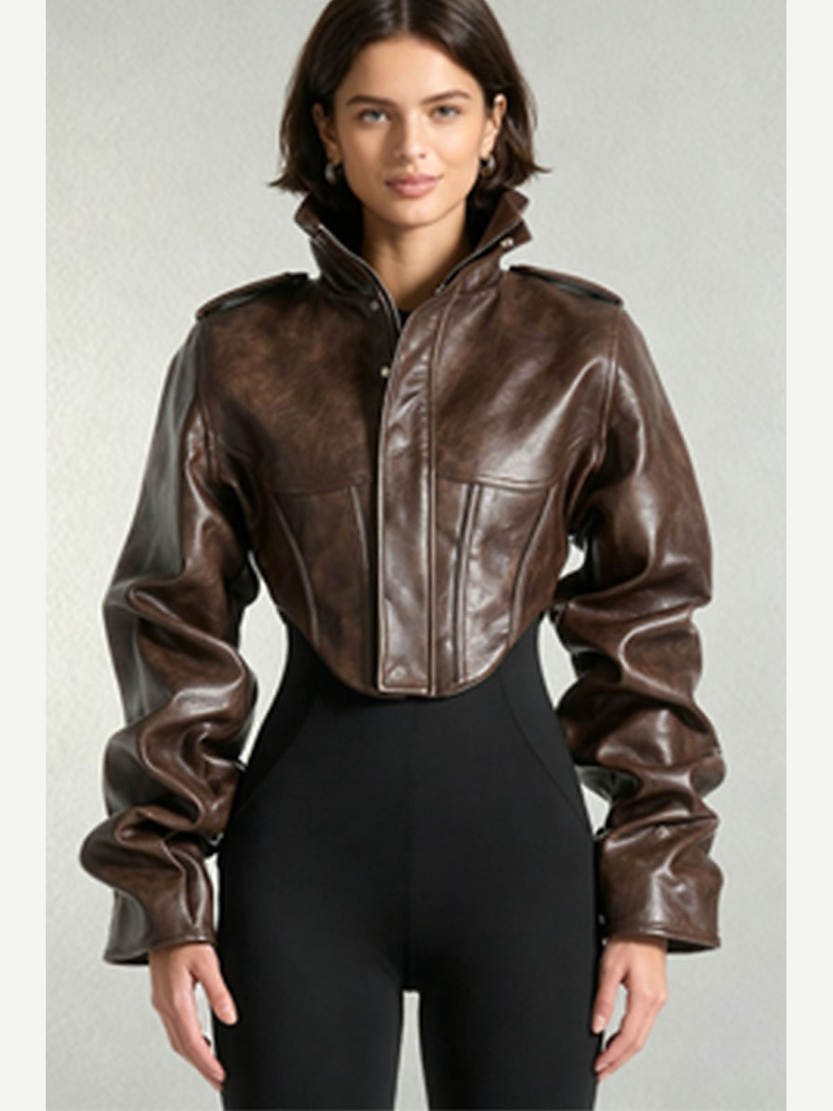Cropped Faux Leather Biker Jacket