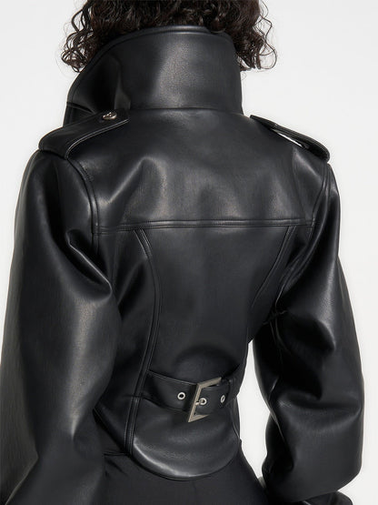Cropped Faux Leather Biker Jacket