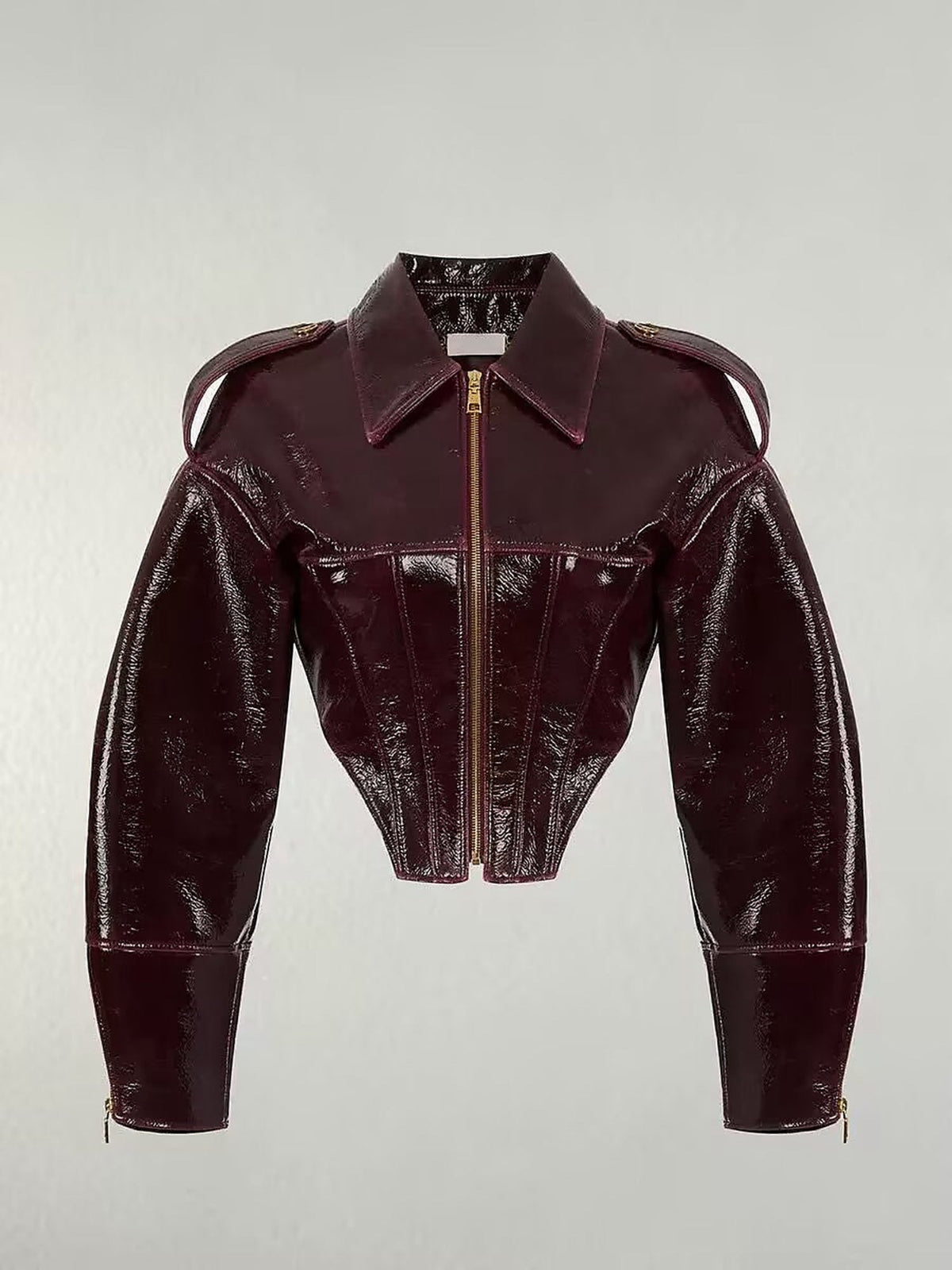 Liquid Leather Cropped Moto Jacket with Zipper Detail