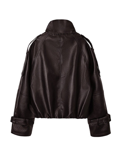 Women's Double-Breasted Faux Leather Cropped Jacket