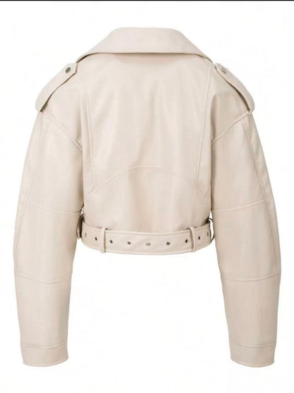 Women's Cropped Faux Leather Moto Jacket