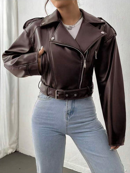 Women's Cropped Faux Leather Moto Jacket