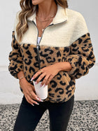 Leopard Print Color Block Sherpa Jacket