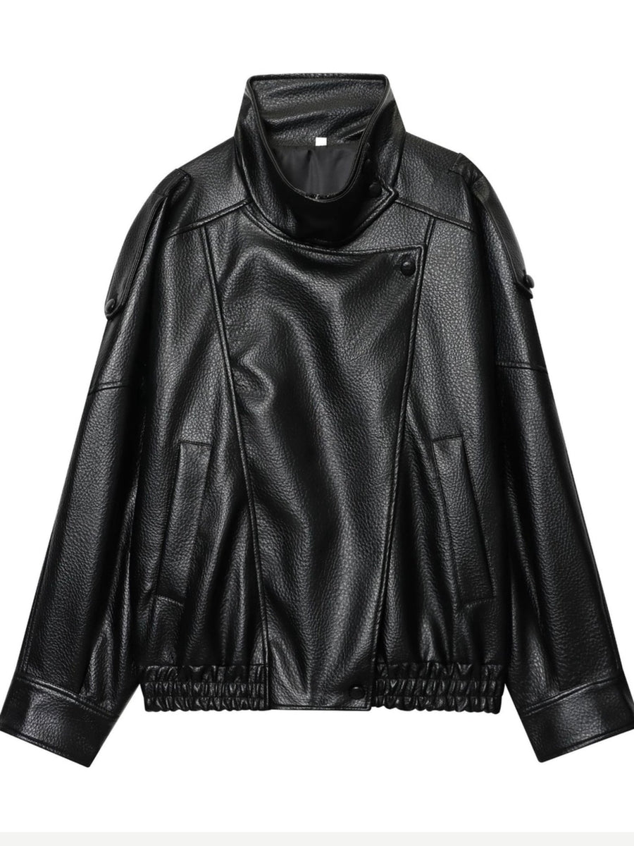 Women's Faux Leather Asymmetric Zip Cropped Jacket