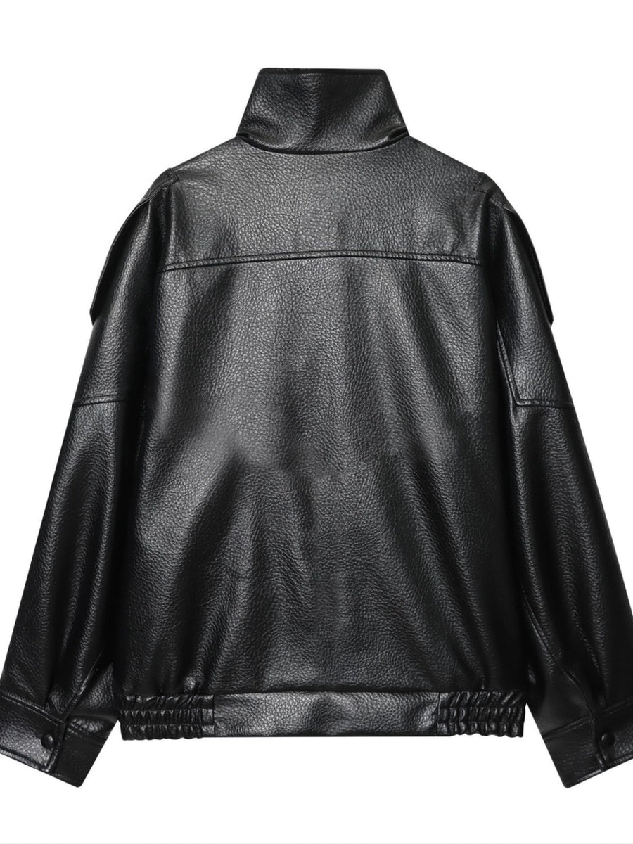 Women's Faux Leather Asymmetric Zip Cropped Jacket