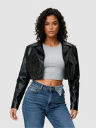 Cropped Faux Leather Biker Jacket