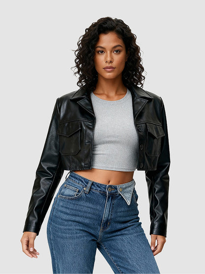 Cropped Faux Leather Biker Jacket
