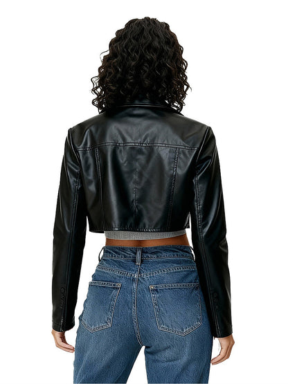 Cropped Faux Leather Biker Jacket