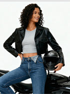 Cropped Faux Leather Biker Jacket