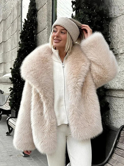 Women's Faux Fur Oversized Mid-Length Jacket