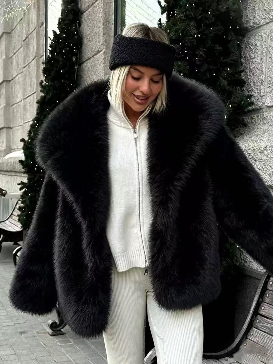 Women's Faux Fur Oversized Mid-Length Jacket