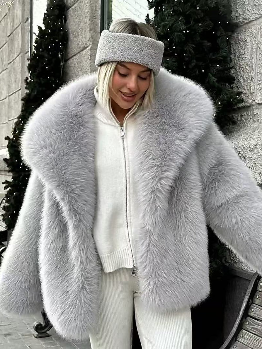 Women's Faux Fur Oversized Mid-Length Jacket