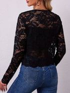 Women's Black Sheer Lace Open Front Cropped Jacket