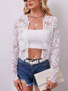 Women's Black Sheer Lace Open Front Cropped Jacket