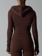 Fitted Zip-Up Hooded Crop Top with Thumbhole Cuffs