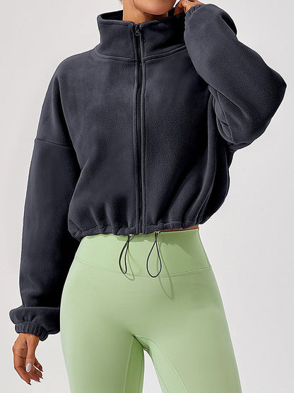 Cropped Fleece Full-Zip Jacket with Stand Collar