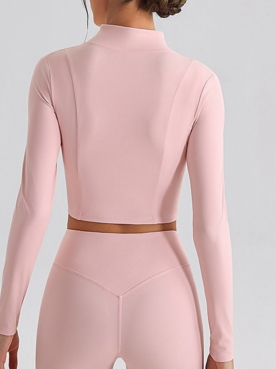 Women's Pink Full-Zip Mock Neck Cropped Sports Jacket