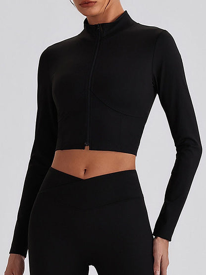 Women's Pink Full-Zip Mock Neck Cropped Sports Jacket