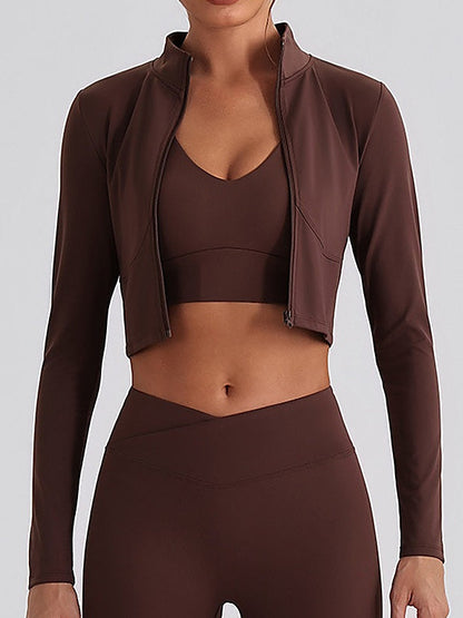 Women's Pink Full-Zip Mock Neck Cropped Sports Jacket