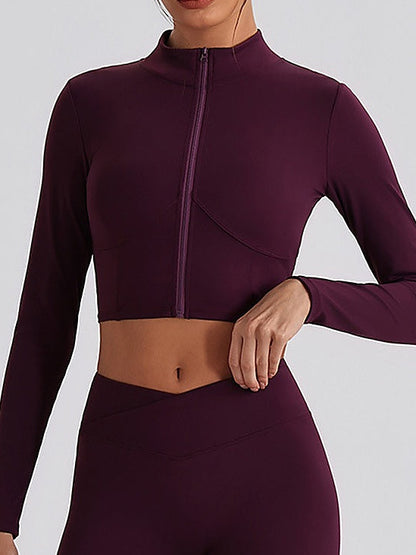 Women's Pink Full-Zip Mock Neck Cropped Sports Jacket