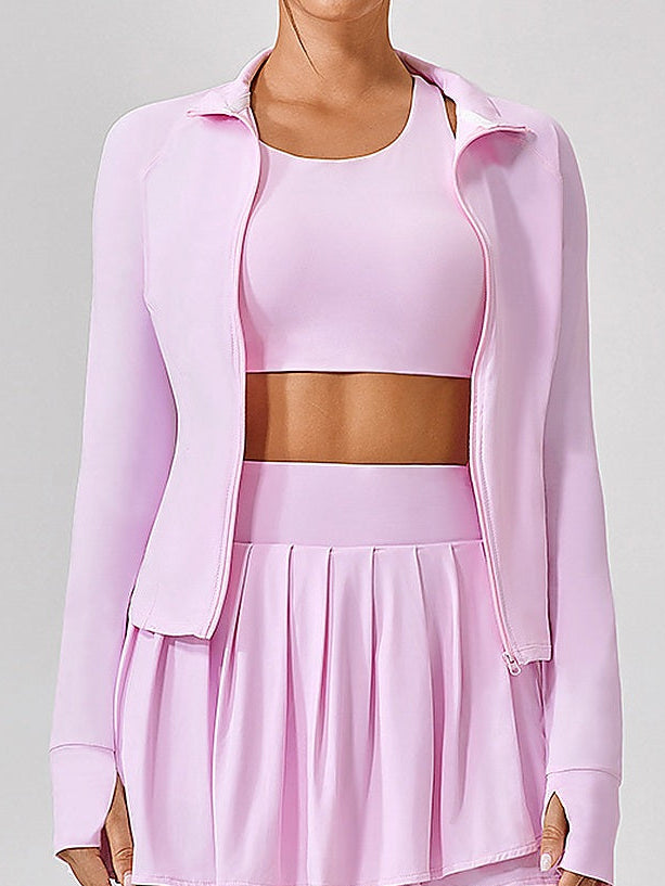 Women's Full-Zip Mock Neck Athletic Jacket with Thumbholes