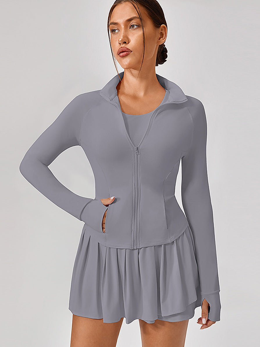 Women's Full-Zip Mock Neck Athletic Jacket with Thumbholes