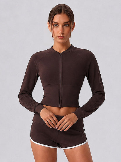 Women's Cropped Full-Zip Stand Collar Colorblock Active Jacket