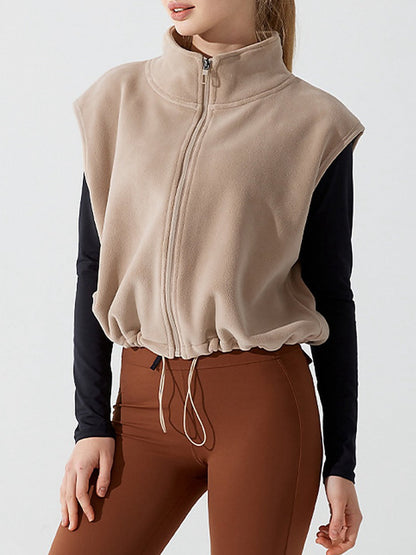 Women's Fleece Stand Collar Full-Zip Cropped Vest