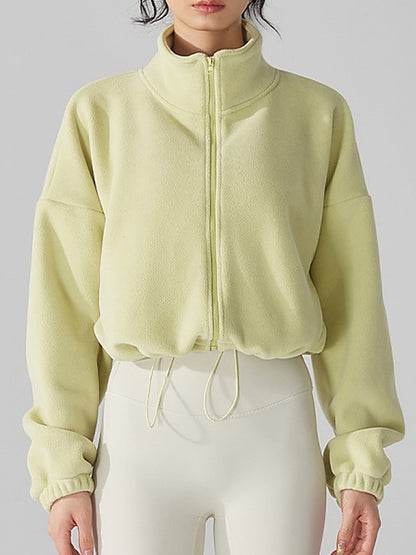 Women's Fleece Full-Zip Stand Collar Cropped Jacket