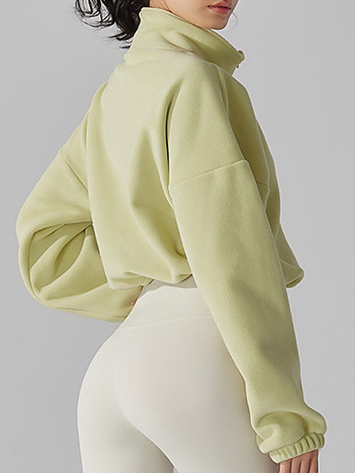 Women's Fleece Full-Zip Stand Collar Cropped Jacket