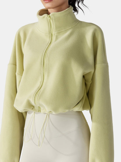 Women's Fleece Full-Zip Stand Collar Cropped Jacket