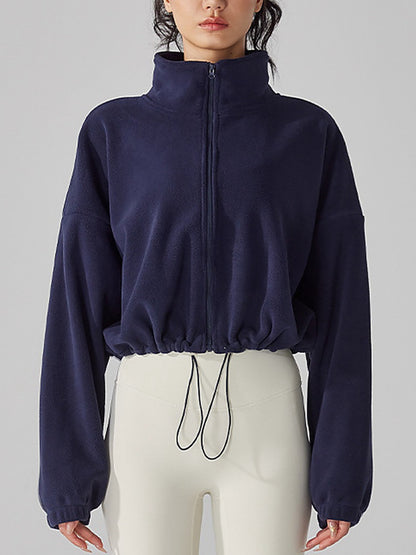 Women's Fleece Full-Zip Stand Collar Cropped Jacket
