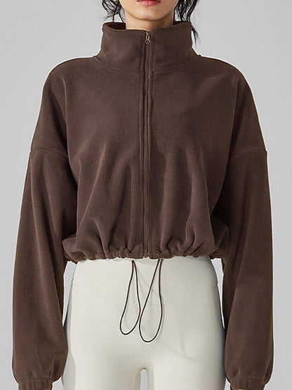 Women's Fleece Full-Zip Stand Collar Cropped Jacket