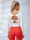 Hollow Out Faux Denim Cross Back Backless Yoga Long Sleeves