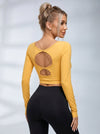 Hollow Out Faux Denim Cross Back Backless Yoga Long Sleeves