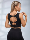 Hollow Out Faux Denim Cross Back Backless Yoga Long Sleeves